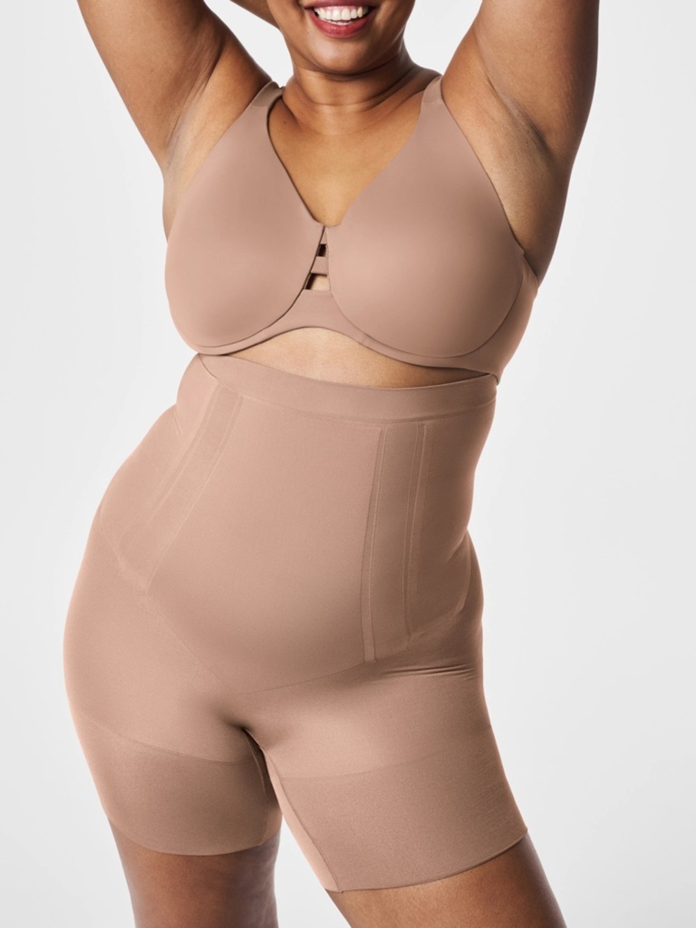 SPANX SMALL High-Waist Nude Shaping Bodysuit Shorts - Picture 5 of 10